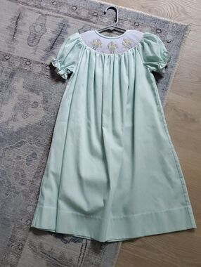 Lulu Bebe Girls Smocked Embroidered Pastel Thanksgiving Turkey Dress Sz6